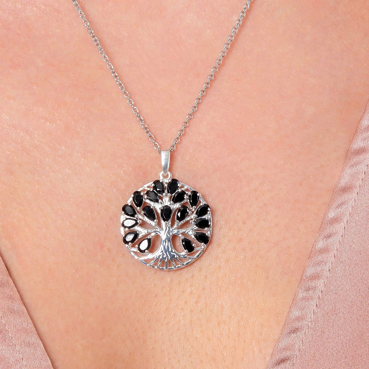 5.27 Ct. Boi Ploi Black Spinel Tree of Life Pendant in Sterling Silver With Chain (Size 20) 4195408 2