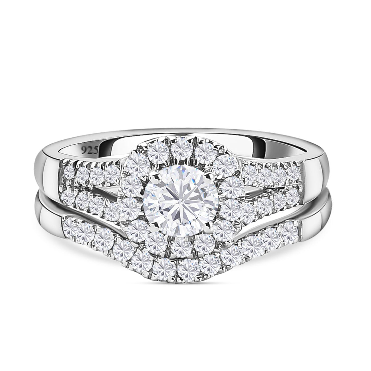 Set of 2 - Moissanite Stackable Ring in Platinum Plated Sterling Silver 4200930 0
