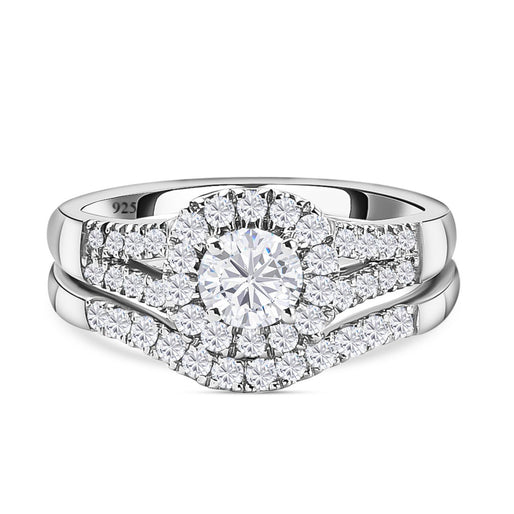 D'Joy Set of 2 - Moissanite Stackable Ring in Platinum Overlay Sterling Silver_4200930