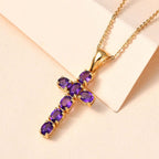 Royal Bali Collection - D'Joy Amethyst Cross Pendant with Chain (Size - 20) in 18K Vermeil Yellow Gold Plated Sterling Silver 1.10 Ct._4202880_2
