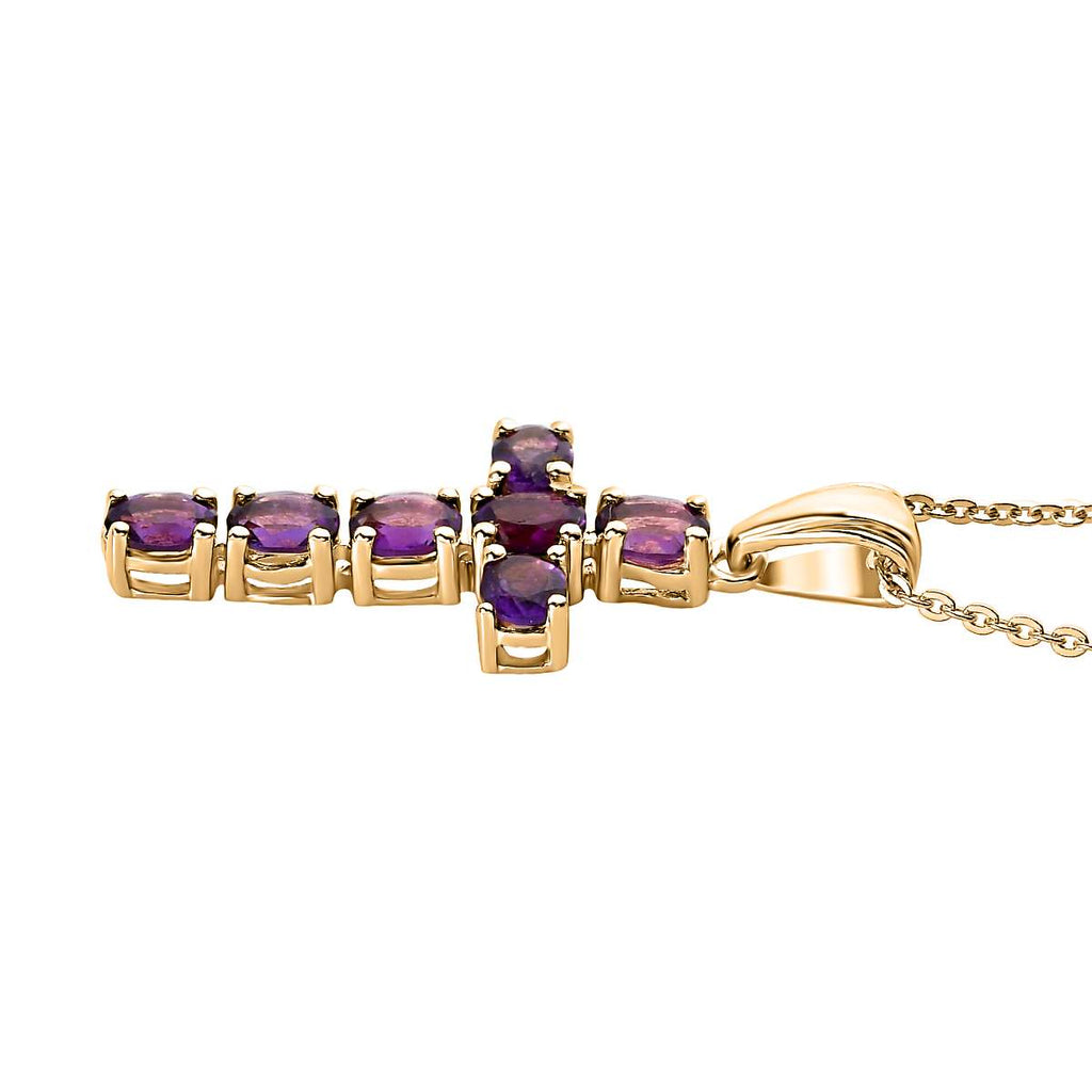 Royal Bali Collection - D'Joy Amethyst Cross Pendant with Chain (Size - 20) in 18K Vermeil Yellow Gold Plated Sterling Silver 1.10 Ct._4202880_3