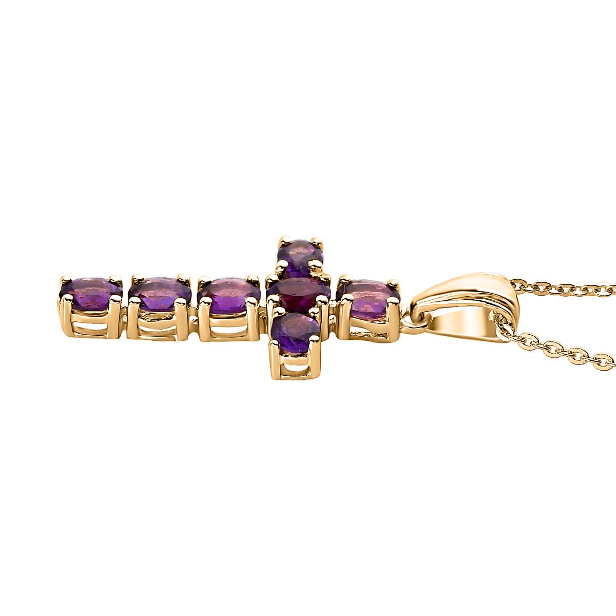 African Amethyst Cross Pendant with Chain (Size 20 Inch) in Vermeil YG Sterling Silver 4202880 4
