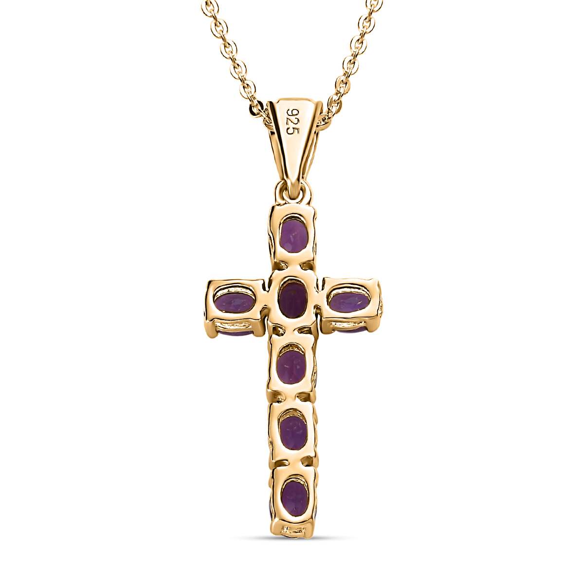 African Amethyst Cross Pendant with Chain (Size 20 Inch) in Vermeil YG Sterling Silver 4202880 5