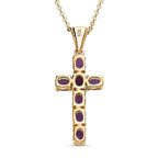 Royal Bali Collection - D'Joy Amethyst Cross Pendant with Chain (Size - 20) in 18K Vermeil Yellow Gold Plated Sterling Silver 1.10 Ct._4202880_4