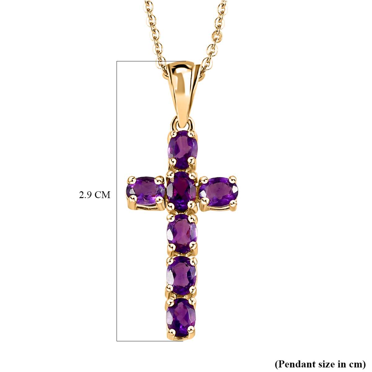 African Amethyst Cross Pendant with Chain (Size 20 Inch) in Vermeil YG Sterling Silver 4202880 6