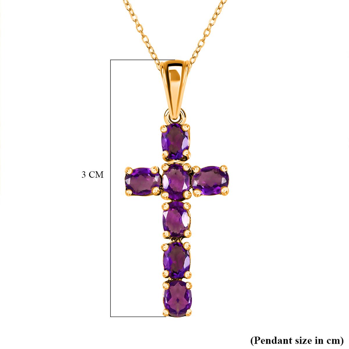 African Amethyst Cross Pendant with Chain (Size 20 Inch) in Vermeil YG Sterling Silver 4202880 7