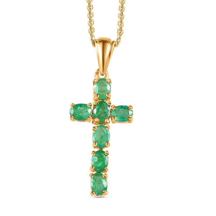 Sleeping Beauty Turquoise Cross Pendant with Chain (Size 20 Inch) in 18K Vermeil Yellow Gold Plated Sterling Silver 4203288 1
