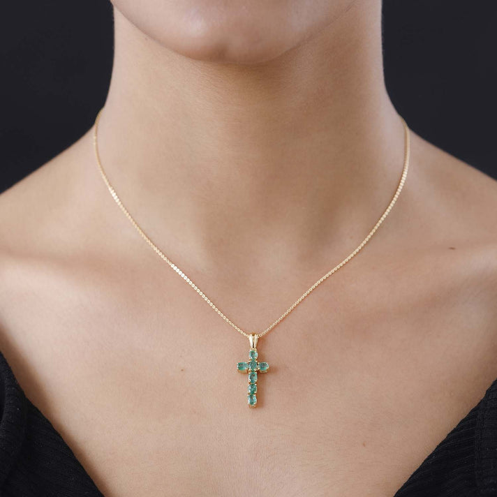 Sleeping Beauty Turquoise Cross Pendant with Chain (Size 20 Inch) in 18K Vermeil Yellow Gold Plated Sterling Silver 4203288 2