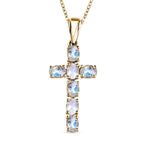 D'Joy - Rainbow Moonstone Cross Pendant with Chain (Size - 20) in 18K Vermeil Yellow Gold Plated Sterling Silver 1.10 Ct.