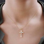 D'Joy - Rainbow Moonstone Cross Pendant with Chain (Size - 20) in 18K Vermeil Yellow Gold Plated Sterling Silver 1.10 Ct.