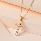 D'Joy - Rainbow Moonstone Cross Pendant with Chain (Size - 20) in 18K Vermeil Yellow Gold Plated Sterling Silver 1.10 Ct.