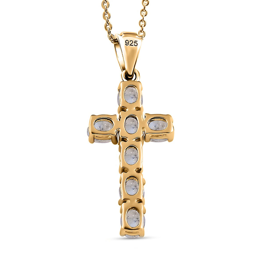 D'Joy - Rainbow Moonstone Cross Pendant with Chain (Size - 20) in 18K Vermeil Yellow Gold Plated Sterling Silver 1.10 Ct.