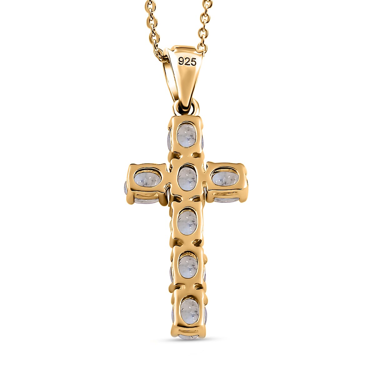 D'Joy - Rainbow Moonstone Cross Pendant with Chain (Size - 20) in 18K Vermeil Yellow Gold Plated Sterling Silver 1.10 Ct. V32518692 6