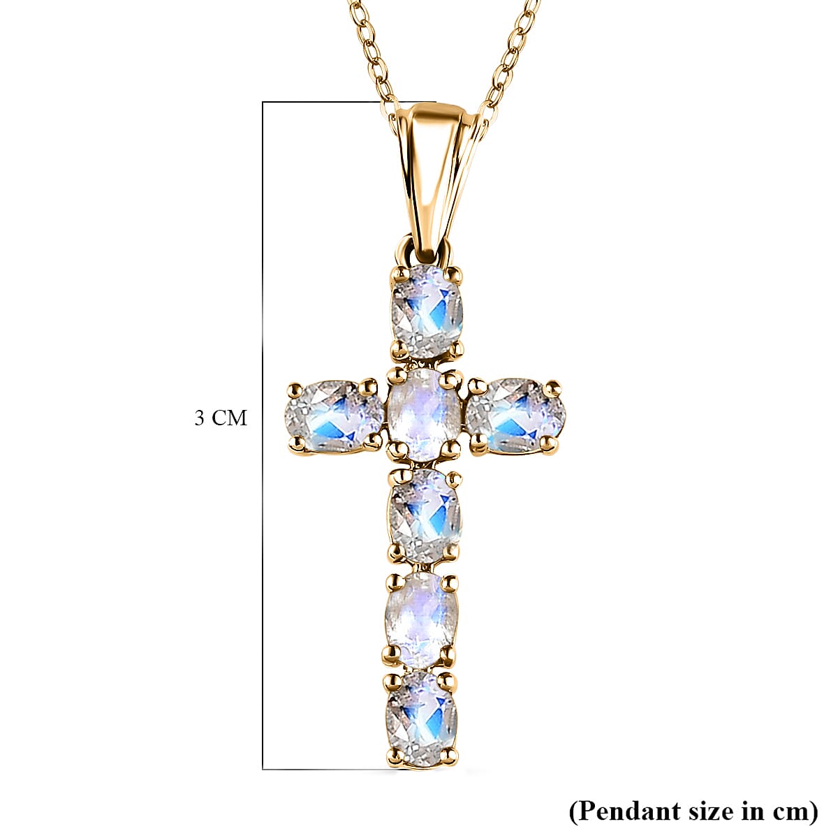 D'Joy - Rainbow Moonstone Cross Pendant with Chain (Size - 20) in 18K Vermeil Yellow Gold Plated Sterling Silver 1.10 Ct. V32518692 8