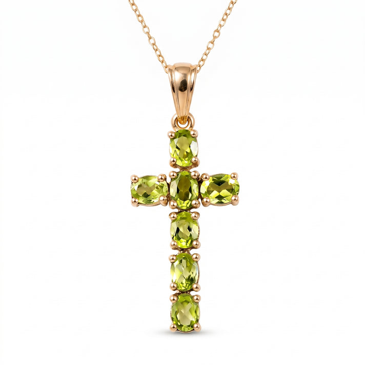 Hebei Peridot Cross Pendant with Chain (Size- 20 ) in 18K Vermeil Yellow Gold Plated Sterling Silver 4202886 1