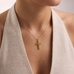 Hebei Peridot Cross Pendant with Chain (Size- 20 ) in 18K Vermeil Yellow Gold Plated Sterling Silver 1.19 Ct_4202886_1