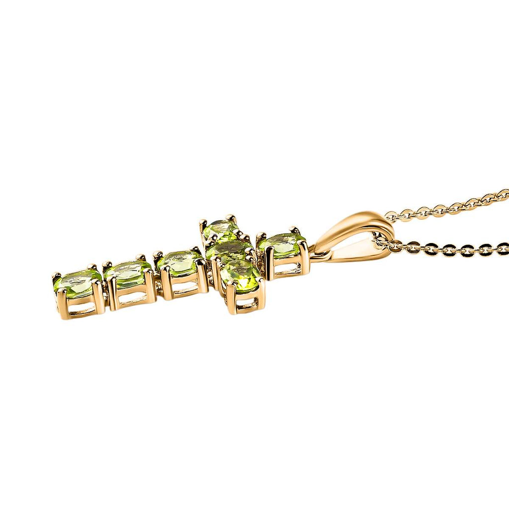 Hebei Peridot Cross Pendant with Chain (Size- 20 ) in 18K Vermeil Yellow Gold Plated Sterling Silver 1.19 Ct_4202886_3