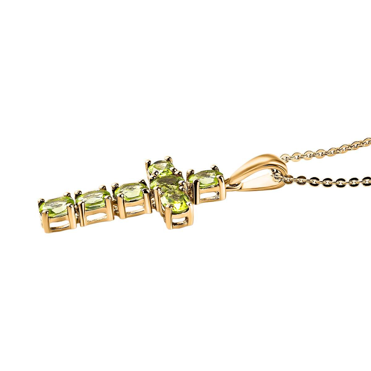 Hebei Peridot Cross Pendant with Chain (Size- 20 ) in 18K Vermeil Yellow Gold Plated Sterling Silver V32755964 4