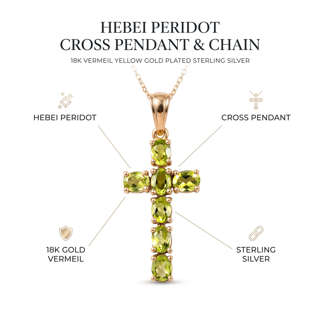 Hebei Peridot Cross Pendant with Chain (Size- 20 ) in 18K Vermeil Yellow Gold Plated Sterling Silver 1.19 Ct_4202886_5
