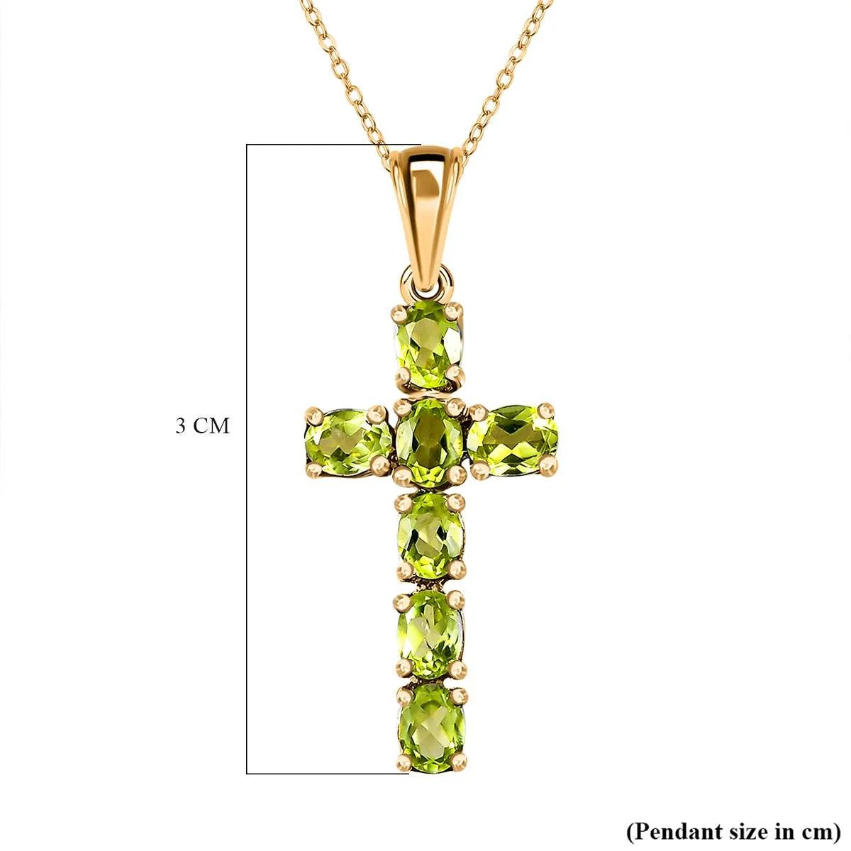 Hebei Peridot Cross Pendant with Chain (Size- 20 ) in 18K Vermeil Yellow Gold Plated Sterling Silver V32755964 7