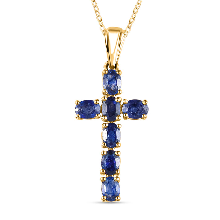 Sleeping Beauty Turquoise Cross Pendant with Chain (Size 20 Inch) in 18K Vermeil Yellow Gold Plated Sterling Silver 4203288 1