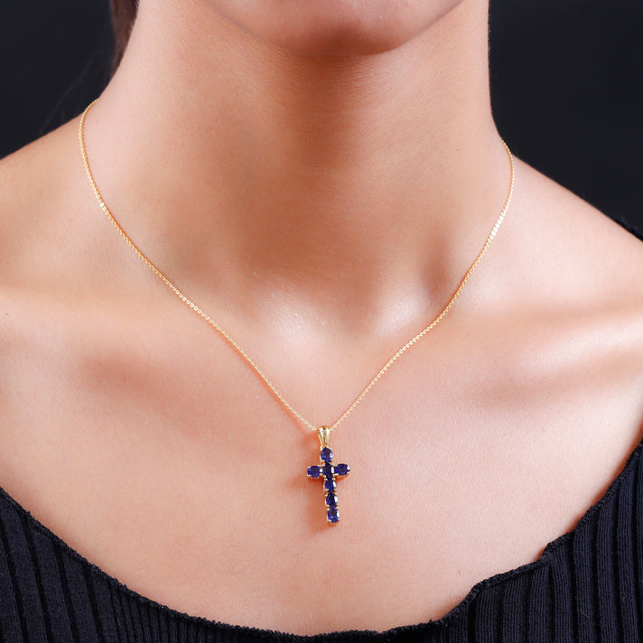 Sleeping Beauty Turquoise Cross Pendant with Chain (Size 20 Inch) in 18K Vermeil Yellow Gold Plated Sterling Silver 4203288 2