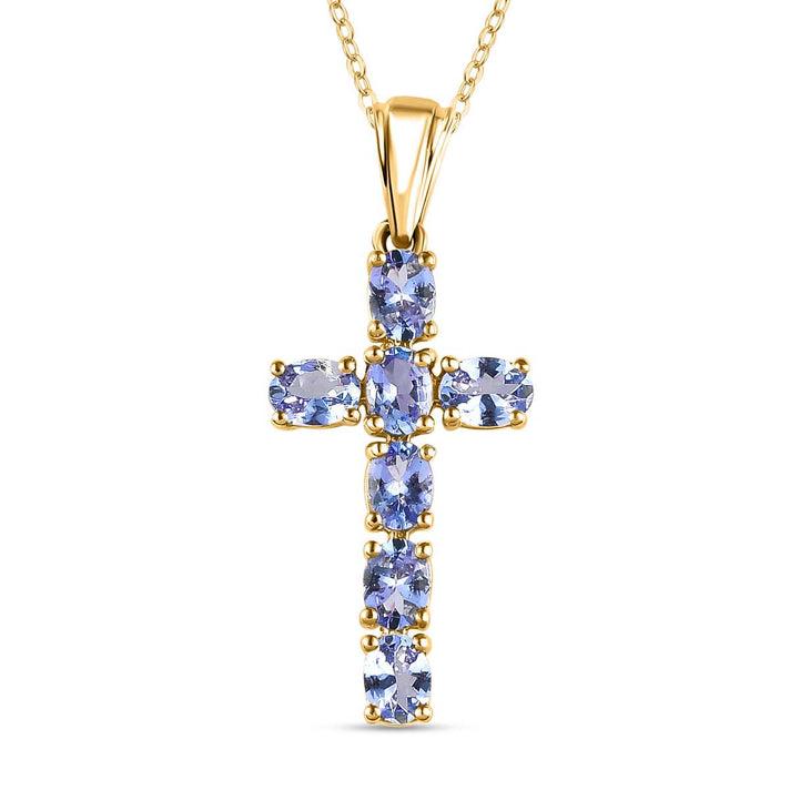Sleeping Beauty Turquoise Cross Pendant with Chain (Size 20 Inch) in 18K Vermeil Yellow Gold Plated Sterling Silver 4203288 1
