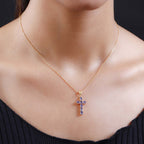 Royal Bali Collection - D'Joy Tanzanite Cross Pendant with Chain (Size 20) in 18K Vermeil Yellow Gold Plated Sterling Silver 1.13 Ct._4202892_1
