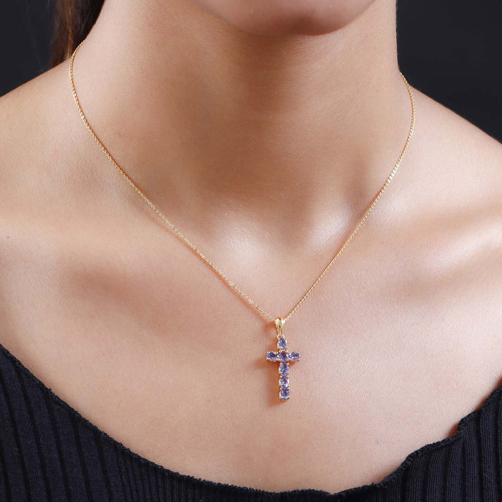 Sleeping Beauty Turquoise Cross Pendant with Chain (Size 20 Inch) in 18K Vermeil Yellow Gold Plated Sterling Silver 4203288 2