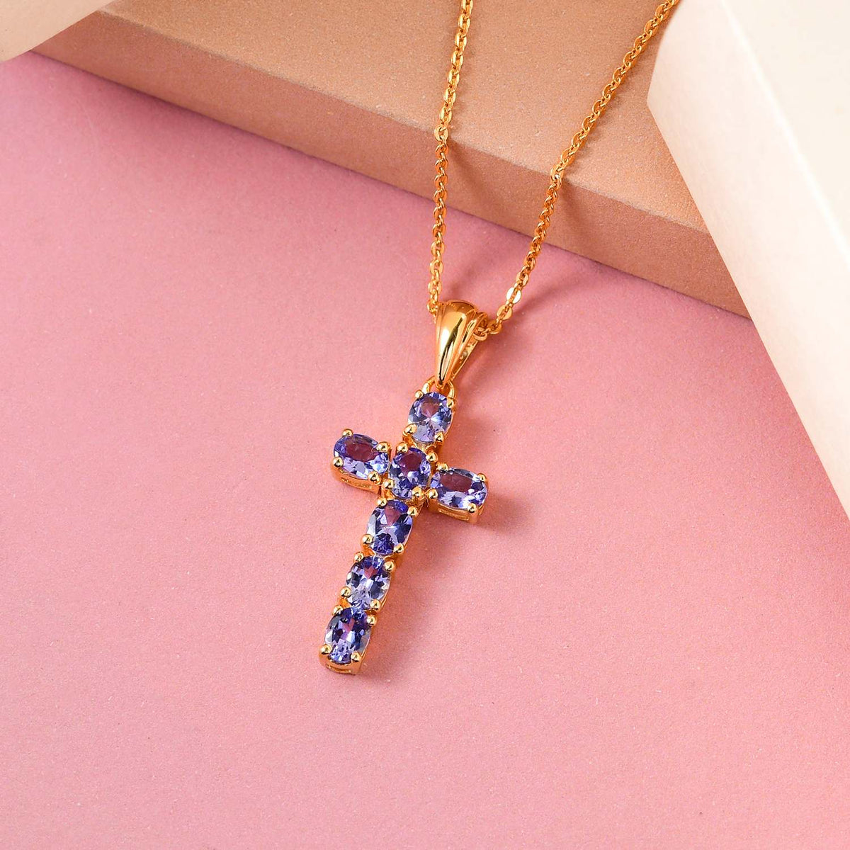 Tanzanite Cross Pendant with Chain in 18K Vermeil Yellow Gold Plated Sterling Silver 4202892 3