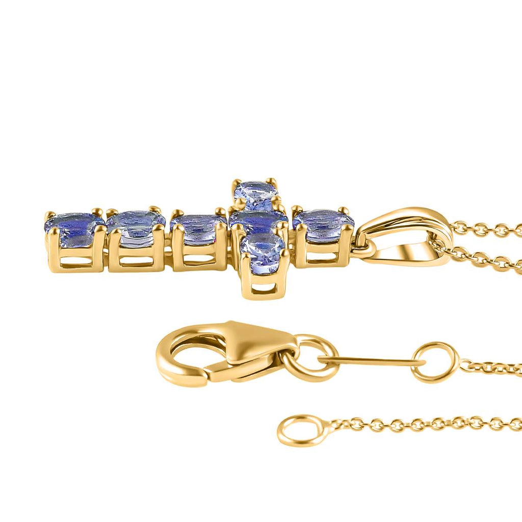 Royal Bali Collection - D'Joy Tanzanite Cross Pendant with Chain (Size 20) in 18K Vermeil Yellow Gold Plated Sterling Silver 1.13 Ct._4202892_3