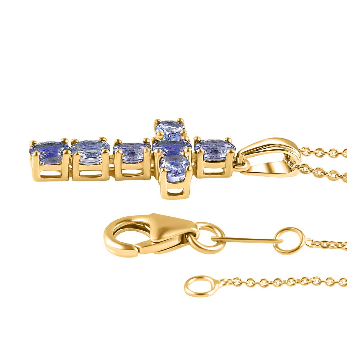 Tanzanite Cross Pendant with Chain in 18K Vermeil Yellow Gold Plated Sterling Silver 4202892 4