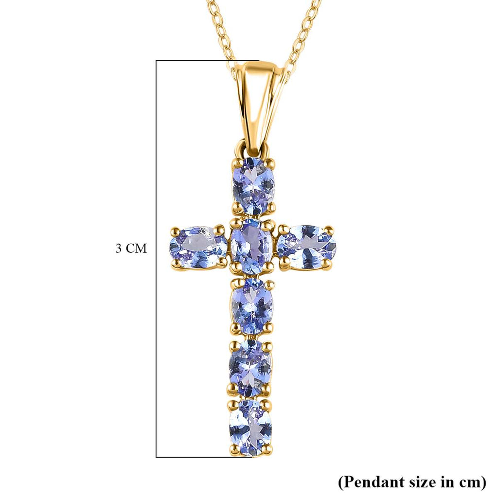 Royal Bali Collection - D'Joy Tanzanite Cross Pendant with Chain (Size 20) in 18K Vermeil Yellow Gold Plated Sterling Silver 1.13 Ct._4202892_5