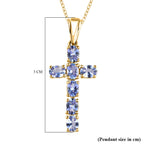 Royal Bali Collection - D'Joy Tanzanite Cross Pendant with Chain (Size 20) in 18K Vermeil Yellow Gold Plated Sterling Silver 1.13 Ct._4202892_5