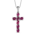 D'Joy - African Ruby Cross Pendant with Chain (Size-20) in Platinum Overlay Sterling Silver 1.78 Ct_4202896