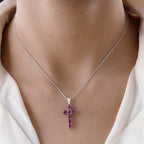 D'Joy - African Ruby Cross Pendant with Chain (Size-20) in Platinum Overlay Sterling Silver 1.78 Ct_4202896_1