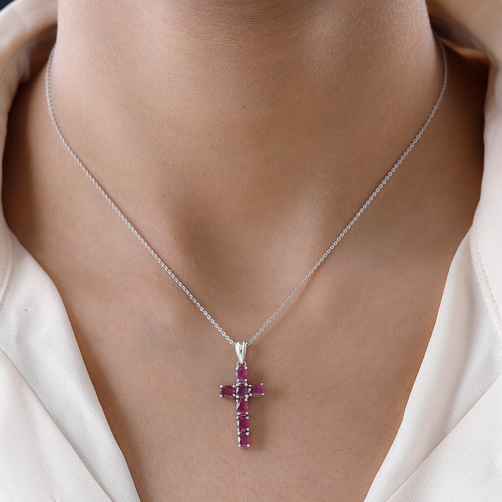 D'Joy - Citrine Cross Pendant with Chain (Size 20) in Platinum Overlay Sterling Silver 1.20 Ct. 4267167 2