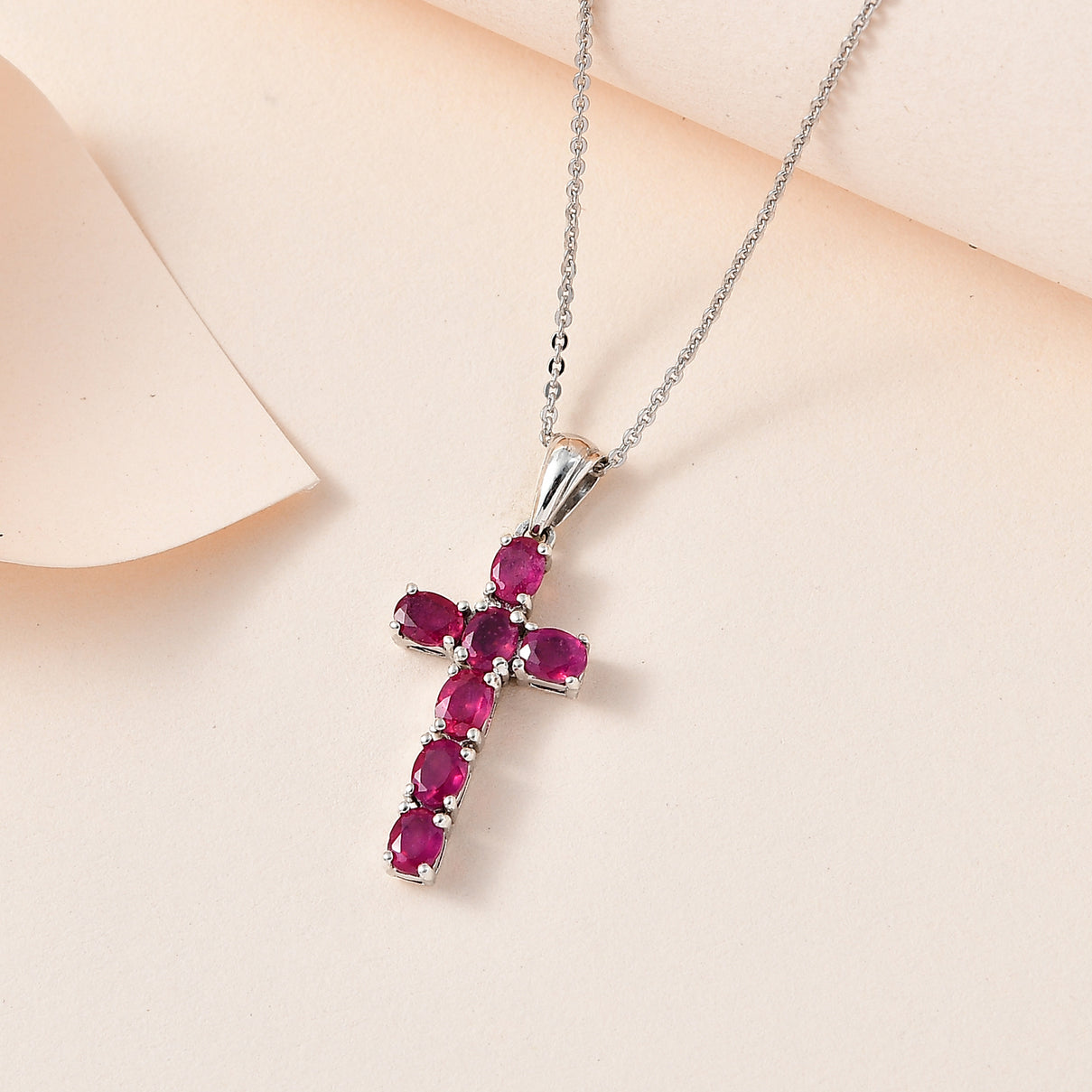 African Ruby Cross Pendant with Chain (Size 20 Inch) in Platinum Overlay Sterling Silver 4202896 3