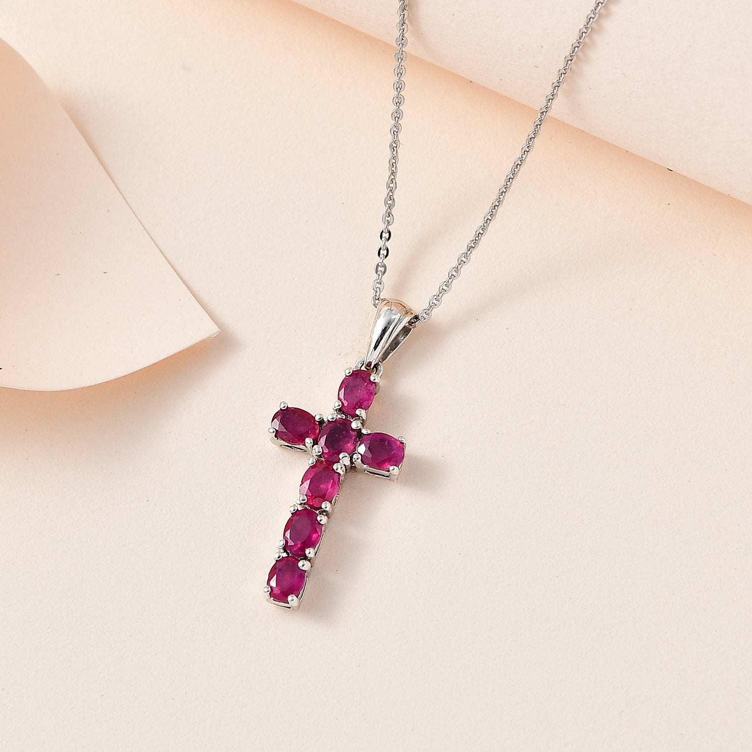 African Ruby Cross Pendant with Chain (Size 20 Inch) in Platinum Overlay Sterling Silver 4202896 3