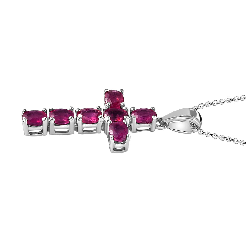 D'Joy - African Ruby Cross Pendant with Chain (Size-20) in Platinum Overlay Sterling Silver 1.78 Ct_4202896_3