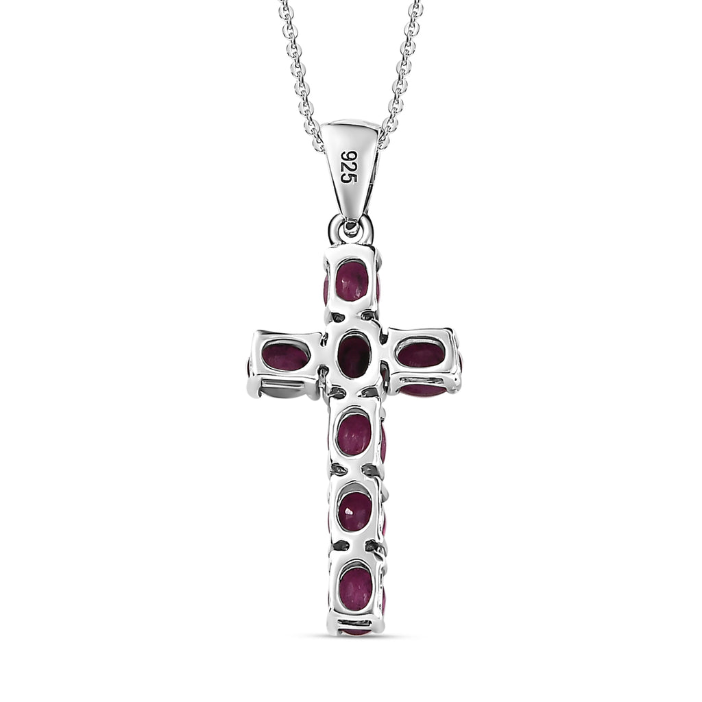 D'Joy - African Ruby Cross Pendant with Chain (Size-20) in Platinum Overlay Sterling Silver 1.78 Ct_4202896_4