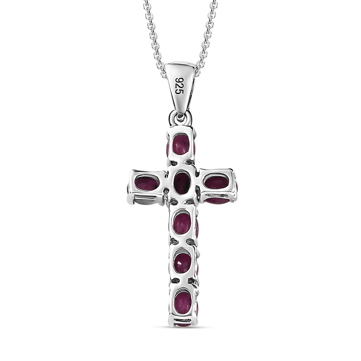 African Ruby Cross Pendant with Chain (Size 20 Inch) in Platinum Overlay Sterling Silver 4202896 5