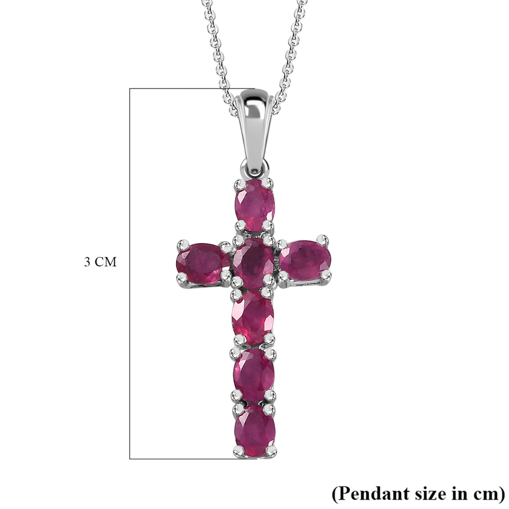 D'Joy - African Ruby Cross Pendant with Chain (Size-20) in Platinum Overlay Sterling Silver 1.78 Ct_4202896_6