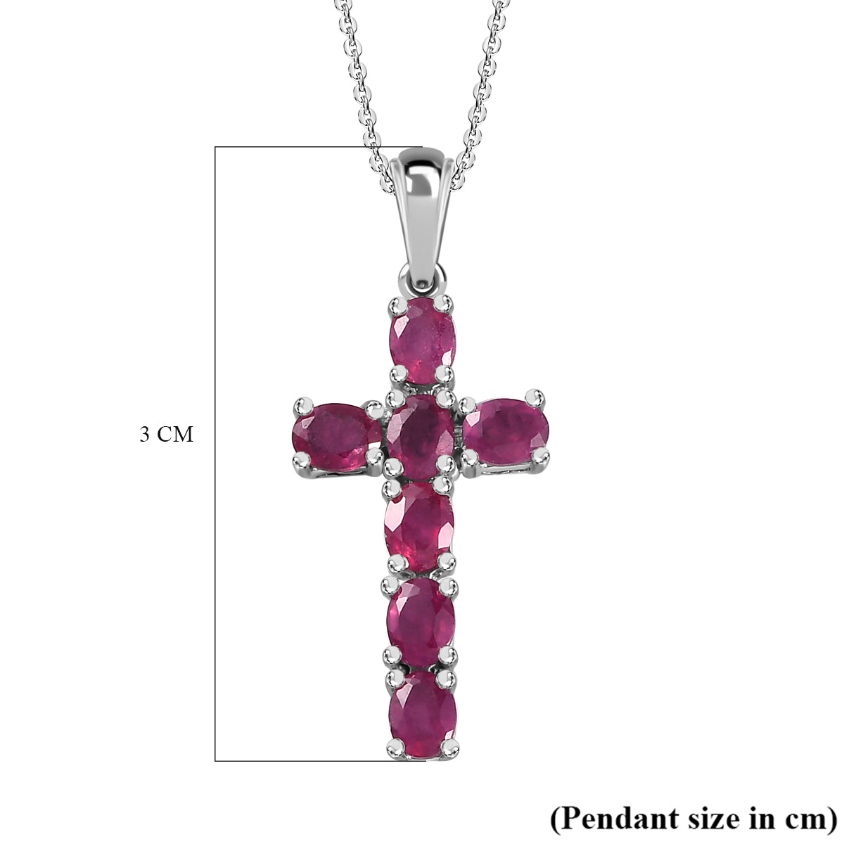 African Ruby Cross Pendant with Chain (Size 20 Inch) in Platinum Overlay Sterling Silver 4202896 7