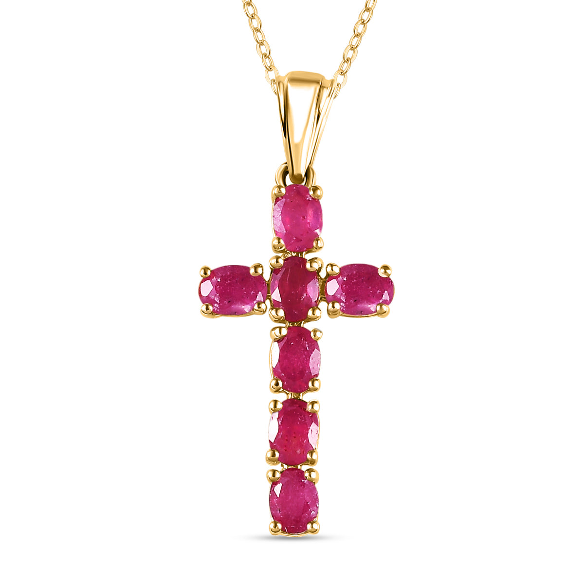 African Ruby Cross Pendant with Chain (Size 20 Inch) in 18K Vermeil Yellow Gold Plated Sterling Silver 4202897 0