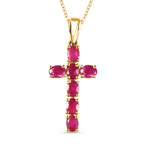Royal Bali Collection - D'Joy African Ruby Cross Pendant with Chain (Size -20 ) in 18K Vermeil Yellow Gold Plated Sterling Silver 1.74 Ct._4202897