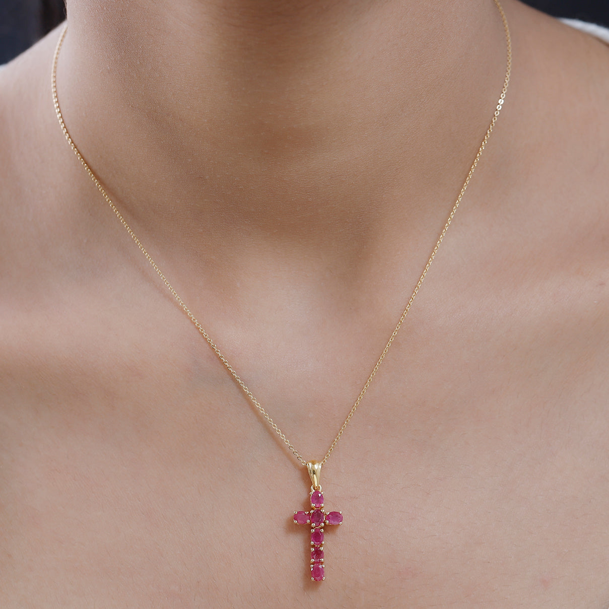 African Ruby Cross Pendant with Chain (Size 20 Inch) in 18K Vermeil Yellow Gold Plated Sterling Silver 4202897 2