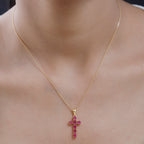 Royal Bali Collection - D'Joy African Ruby Cross Pendant with Chain (Size -20 ) in 18K Vermeil Yellow Gold Plated Sterling Silver 1.74 Ct._4202897_1