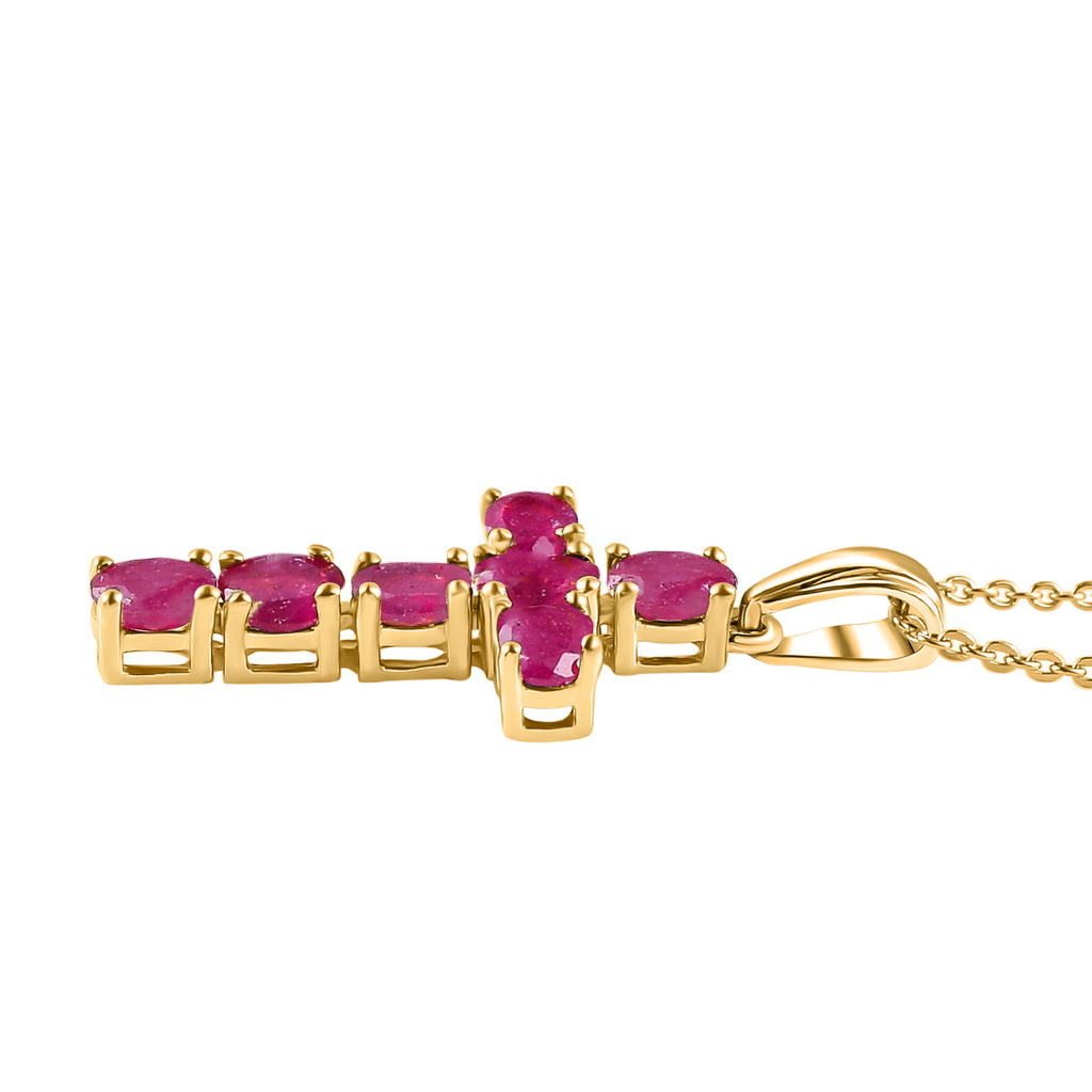 Royal Bali Collection - D'Joy African Ruby Cross Pendant with Chain (Size -20 ) in 18K Vermeil Yellow Gold Plated Sterling Silver 1.74 Ct._4202897_3