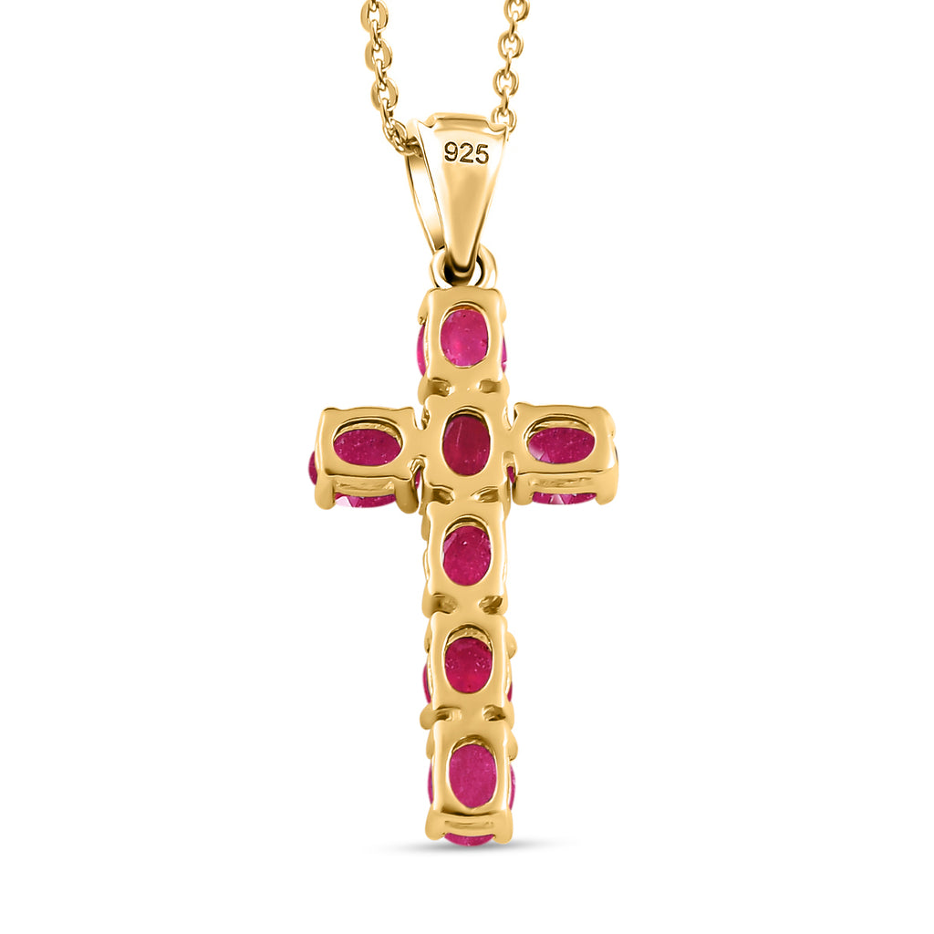 Royal Bali Collection - D'Joy African Ruby Cross Pendant with Chain (Size -20 ) in 18K Vermeil Yellow Gold Plated Sterling Silver 1.74 Ct._4202897_4